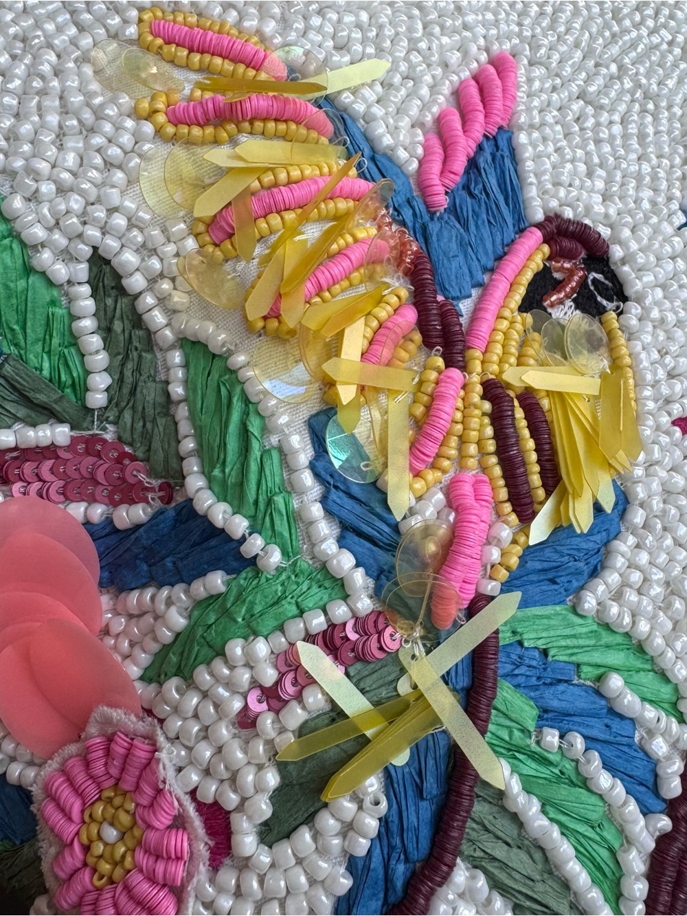 NWT Viral Handcrafted in India Beaded Tropical Parrot Floral Tote Bag - Picture 7 of 12